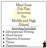 May/June Sub Plans Activities - ELA - Middle and High Scho
