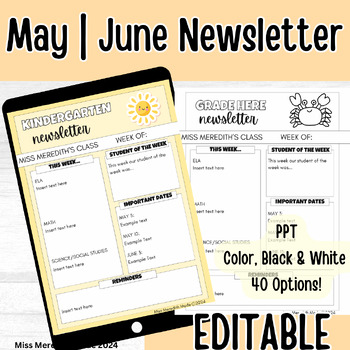 Preview of May | June Weekly Newsletter Templates Editable | Color & BW | Print & Digital