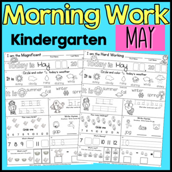 Preview of May Kindergarten Morning Work Math and ELA Digital and PDF