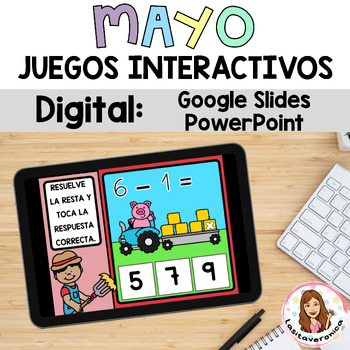 Preview of May Math & Literacy Digital Games. Juegos interactivos Spanish. Granja