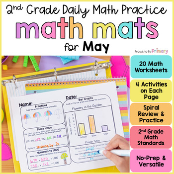 Preview of May EOY Spring Math Worksheets Morning Work - 2nd Grade Math Spiral Review