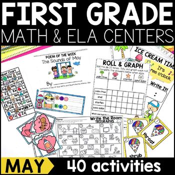 Preview of May Math and Literacy Centers for First Grade