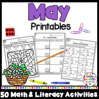 Preview of May Math and Literacy Printables and Activities For Kindergarten