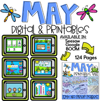 Preview of May Math & Literacy Worksheets & Digital Activities for Kindergarten End of Year