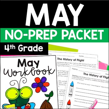 Preview of May Math and Reading Packet | 4th Grade Spring Review Activities