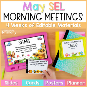 Preview of May Spring SEL Morning Meeting Slides Activities, Questions, Greetings, Games