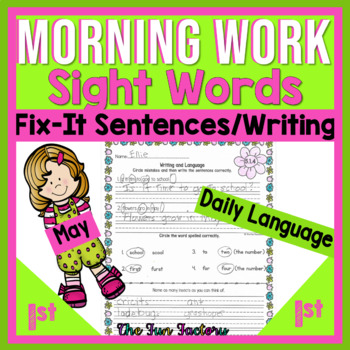 Preview of 1st Grade Morning Work - May Fix It Sentences - Sight Words - NO PREP