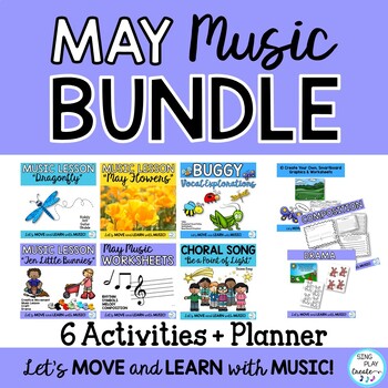 Preview of May Elementary Music Lesson Bundle of Music Activities K-6
