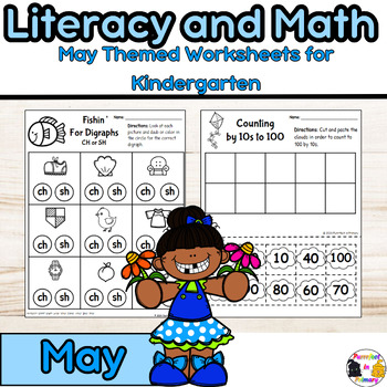 Preview of May NO PREP Literacy and Math Worksheets