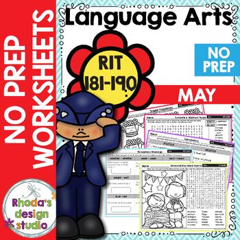 Preview of May: NWEA NO Prep ELA Reading Practice Worksheets RIT Band 181-190 Spiral