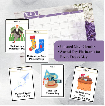 Preview of May National Days Flashcards and FREE Undated May Printable Calendar