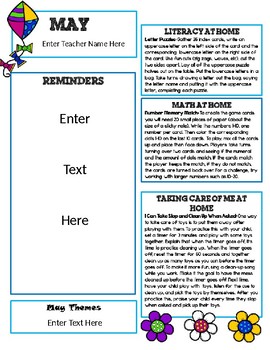 Preview of May Newsletter Template with Home Connections for Preschool