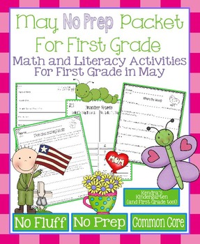 Preview of May No Prep Math and Literacy Packet for First Grade (Common Core)