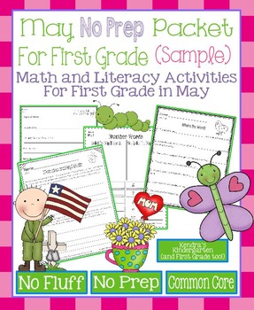 Preview of May No Prep Math and Literacy Packet for First Grade Common Core (Sample)