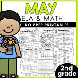 May No Prep Printable Worksheets- ELA & Math- Second Grade