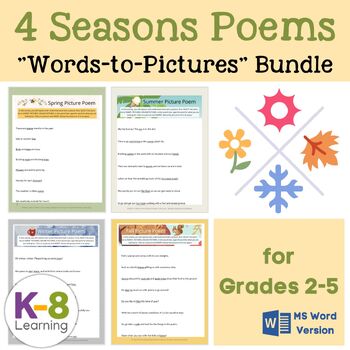 Preview of 4 Seasons Poems (Words to Pictures) Bundle for MS Word - Grades 2-5
