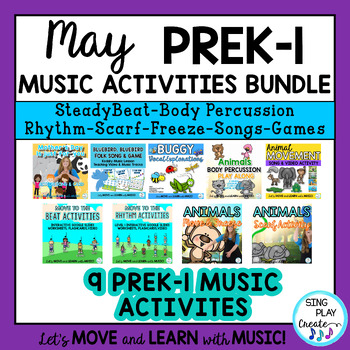 Preview of May Preschool, K-1 Music Lesson and Movement Activity Bundle