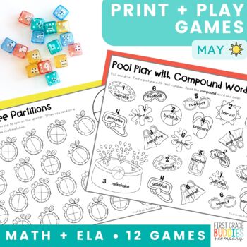 Preview of May Print and Play No Prep Math and Word Work Games