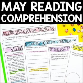 Preview of May Reading Comprehension Passages | Monthly Reading Passages | Nurses Day