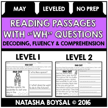 Preview of May Reading Comprehension Passages with "WH" Questions (Leveled)