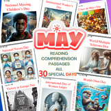Preview of May Reading Comprehension passages|Realistic images | all 30 days | Q/A for each