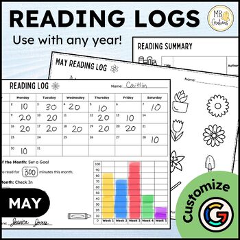 Preview of May Reading Logs - Editable Reading Log with Parent Signature and Summary Pages