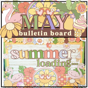 Preview of May Retro Bulletin Board Decor Kit // Summer Groovy Countdown // Summer // May