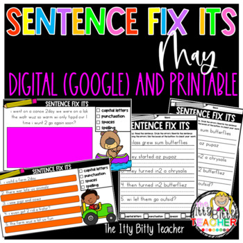 Preview of May Sentence Fix Its (Google Classroom) and Printable