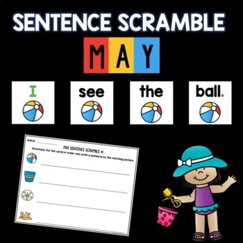 Preview of May Sentence Scramble | Centers | Kindergarten