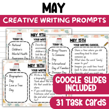 Preview of May Creative Writing Daily Journal Prompts + Google Slides 3rd 4th 5th 6th Grade