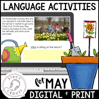 Preview of May Speech and Language Activities Speech Therapy Printable Worksheets + Digital