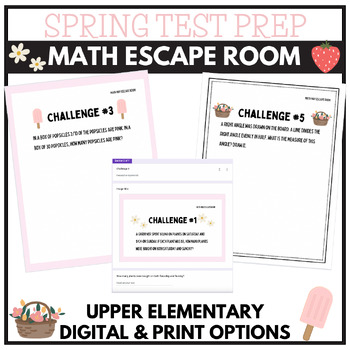 Preview of May Spring Math Escape Room TEST PREP ACTIVITY UPPER ELEMENTARY