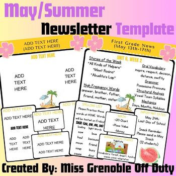 Preview of Editable Newsletter Template | May, Summer | For Parents