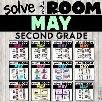 Preview of May Task Cards Math 2nd Grade - Spring 3 and 4 Digit Addition and Subtraction