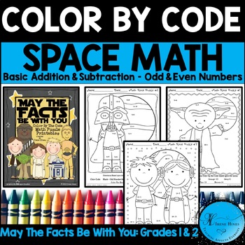 Preview of Math Color By Number Code May The Facts Be With You 1st & 2nd Grade Add Subtract