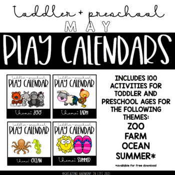 Preview of May Toddler and Preschool Play Calendars