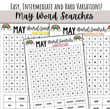 Preview of May Word Searches - Easy, Intermediate and Advanced!