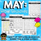 May Word Searches: Graduation, Summer Time and Ocean Anima