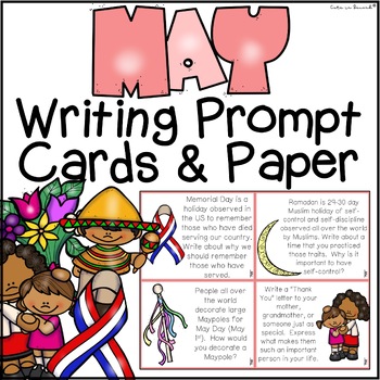 Preview of May Writing Prompt Task Cards & Writing Paper