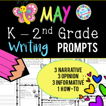 Preview of May Writing Prompts - Kindergarten, 1st Grade, 2nd Grade - PDF and digital!!