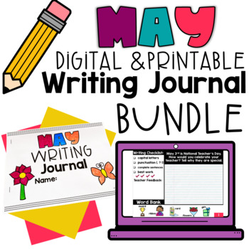 Preview of May Writing Prompts Monthly Digital & Printable Journal Google Slides
