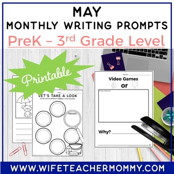 Preview of May Writing Prompts for PreK-3rd Grades PRINTABLE  | Spring Writing