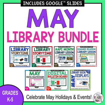 Preview of May Library Lesson Bundle - Elementary Library Lessons - Cinco de Mayo - AAPI