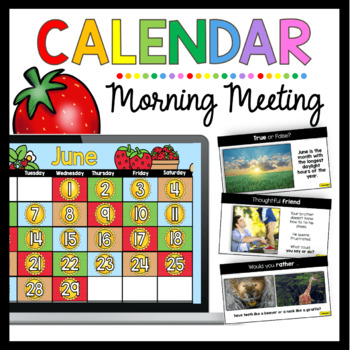 Preview of June calendar and morning meeting for kindergarten - Digital Math Google Slides