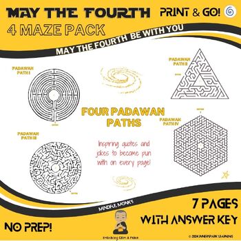 Preview of May the Fourth 2024 Four Maze Pack Printable Activity Worksheet