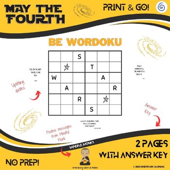 Preview of May the Fourth Be Wordoku (word sudoku) Printable Activity Worksheet