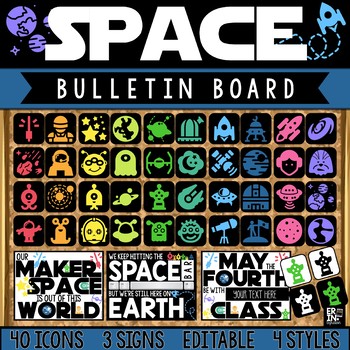 Preview of May the Fourth / Space Bulletin Board Posters and Accents Signs EDITABLE