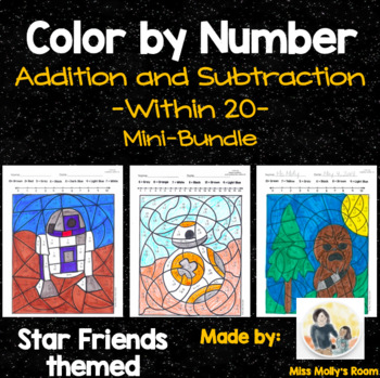 Preview of May the Fourth, Star Friends Color-by-Number Mini Bundle 1.0A.C.6 & 2.OA.B.2
