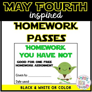 Preview of May 4th Reward Prize May the fourth be with you Homework Pass Space Inspired