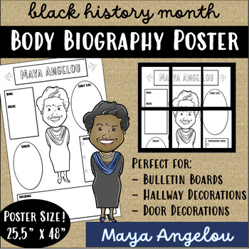 Preview of Maya Angelou Body Biography Collaborative Research Poster-Black History Month